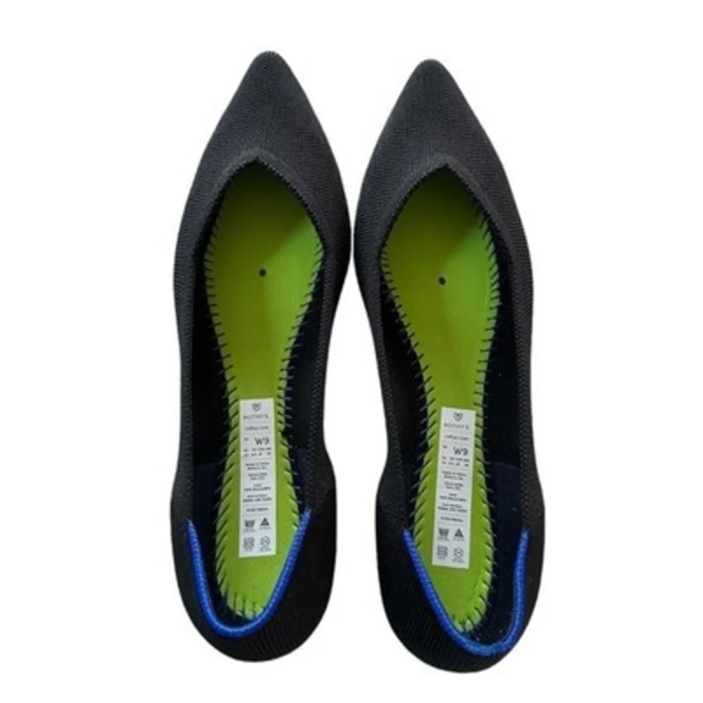 ROTHY’S The Point Black Blue Knit Pointed Toe Flats Women’s Size 9 NWOB